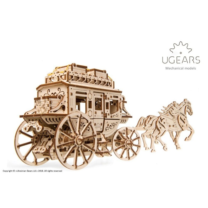 UGEARS Puzzle en bois mécanique, la diligence du far west, Ugears, Puzzles 3d en bois