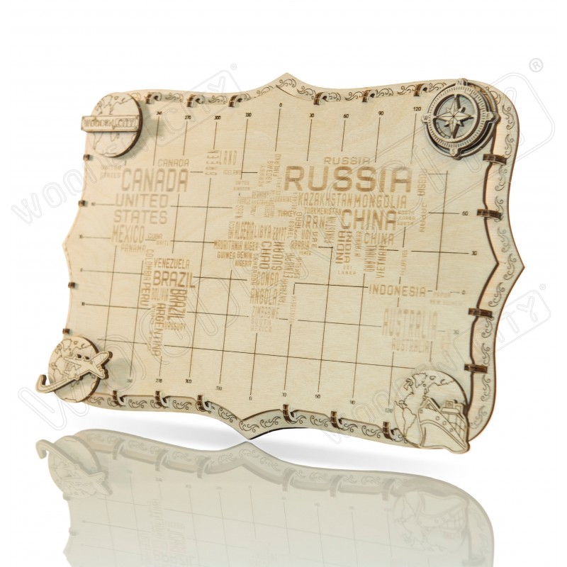 WOODEN.CITY Mini carte du monde Wooden City, modèle avec mots Décoration
