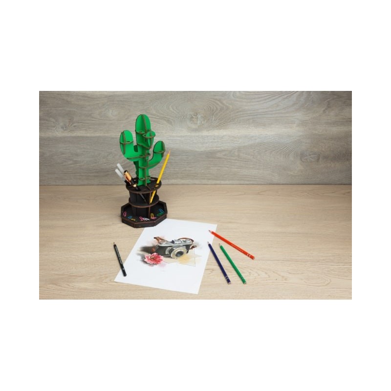 Eco Wood Art Organisateur de Bureau en forme de Cactus Puzzles 3d en bois