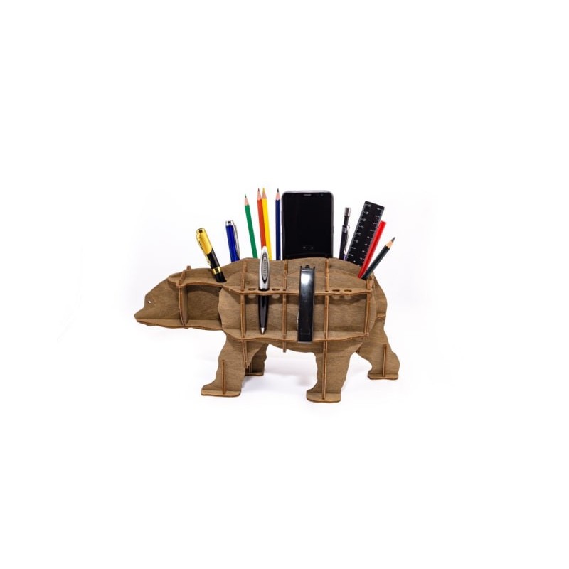 Eco Wood Art Organisateur de Bureau, Ours Brun Puzzles 3d en bois