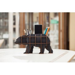 Eco Wood Art Organisateur de bureau, Ours Noir Puzzles 3d en bois