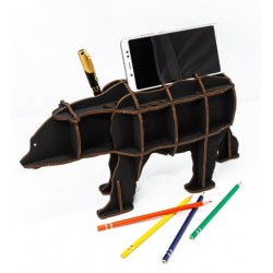 Eco Wood Art Organisateur de bureau, Ours Noir Puzzles 3d en bois