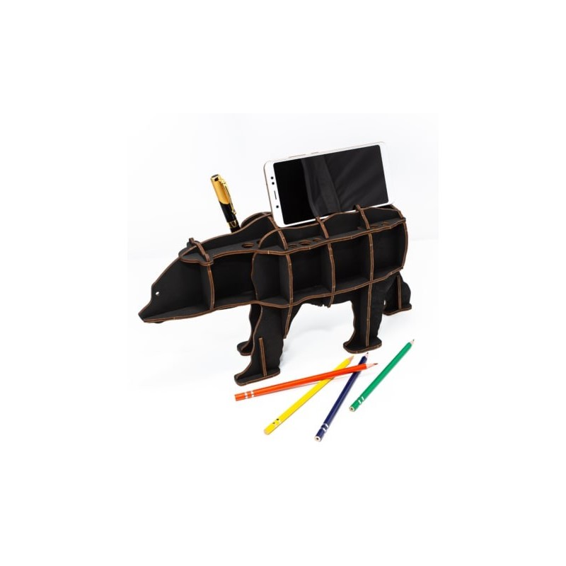Eco Wood Art Organisateur de bureau, Ours Noir Puzzles 3d en bois