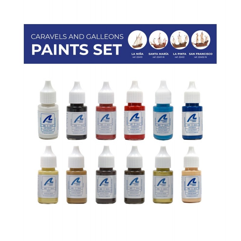 Artesania Latina Set complet de peintures acrylique pour Caravelles, galions Colles, teintures, peintures