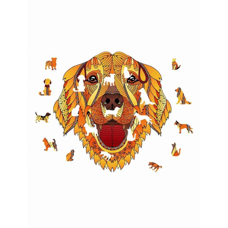 Joli petit puzzle en bois composé de pièces spéciales, motif chien mandala
