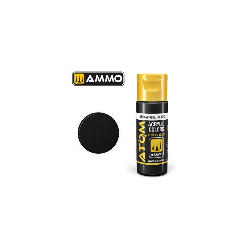 Peinture acrylique ATOM Matt Black 20168, Noir Mat, 8432074201632