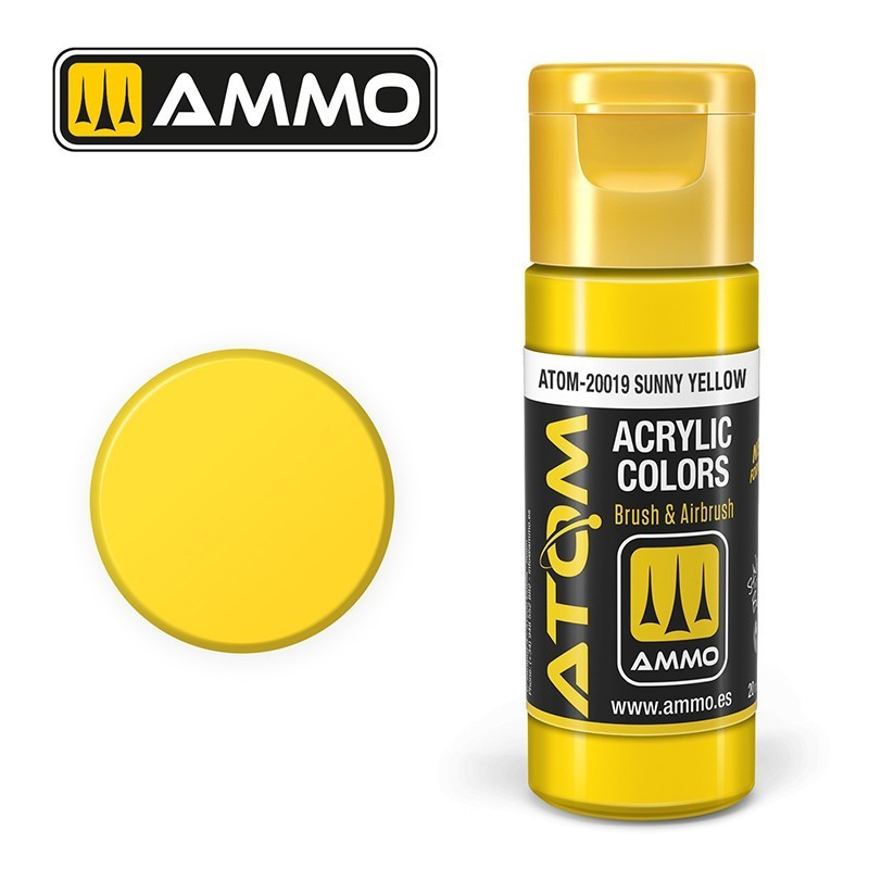 Peinture acrylique ATOM Sunny Yellow 20019, Jaune Soleil, 8432074200192