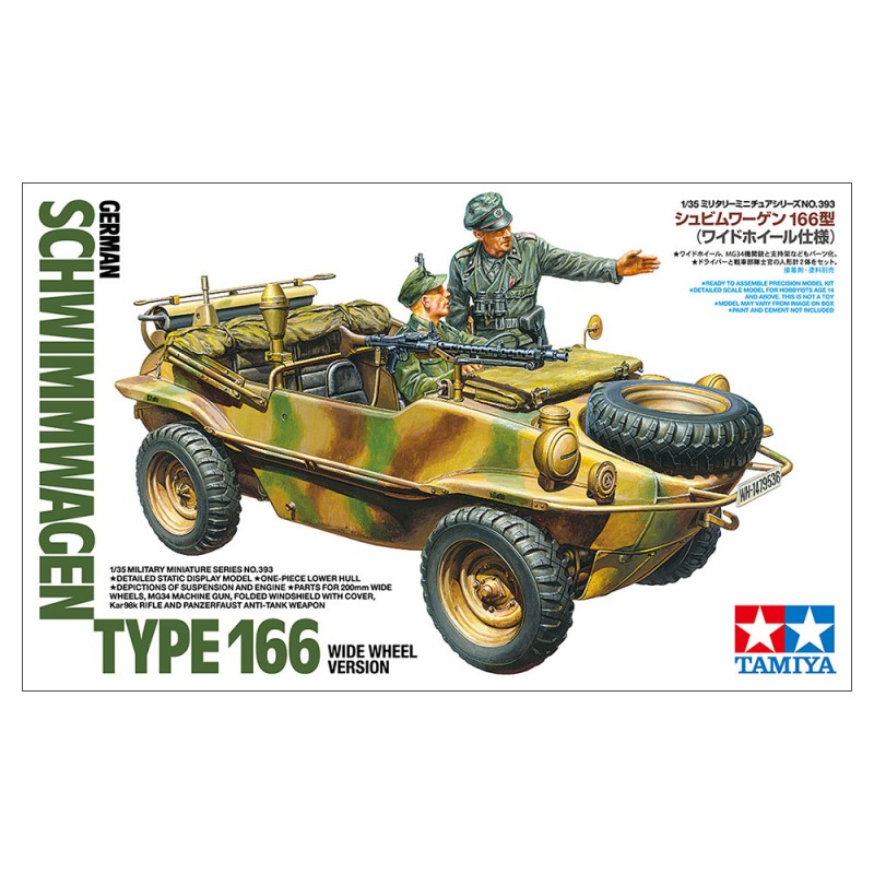 Maquette Tamiya 35393, Schwimmwagen type 166 roues élargies, véhicule léger de la seconde guerre mondiale
